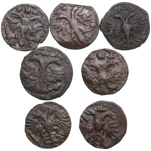 Collection of Russian coins: Polushka 1718, 1719, 1719, 1721, 1722 + 2 Counterfeit (7) - Peter I (1682-1725)