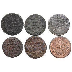 Collection of Russian coins: Polushka 1730, 1731, 1734, 1735 (6) - Anna Ioannovna (1730-1740)