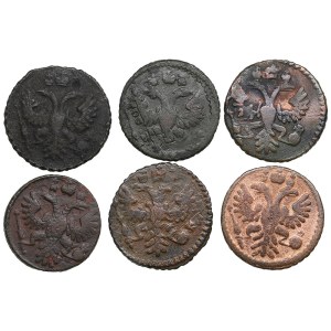 Collection of Russian coins: Polushka 1730, 1731, 1734, 1735 (6) - Anna Ioannovna (1730-1740)