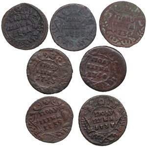 Collection of Russian coins: Polushka 1736-1741, 1743 (7) - Anna Ioannovna (1730-1740), Elizabeth (1741-1762)