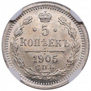 Russia 5 Kopecks 1905 СПБ-AP - Nicholas II (1894-1917) - NGC MS 66