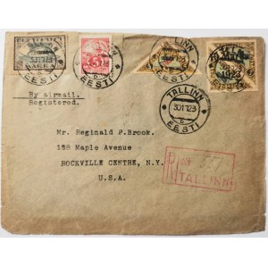 Estonia envelope: R-airmail cover 1923. Sent to U.S.A