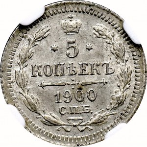 Rosja, Mikołaj II, 5 kopiejek 1900 ФЗ - NGC MS65
