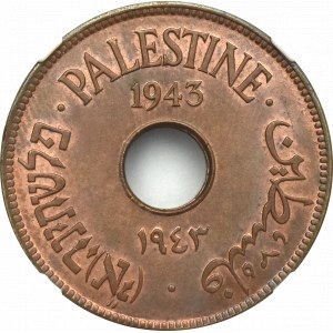 Palestyna brytyjska, 10 Mils 1943 - NGC MS65BN