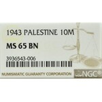 Palestyna brytyjska, 10 Mils 1943 - NGC MS65BN