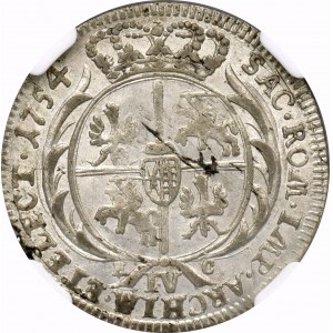 August III Sas, Szóstak 1754 błędny nominał - NGC AU55