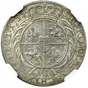 August III Sas, Szóstak 1755 EC - NGC MS62