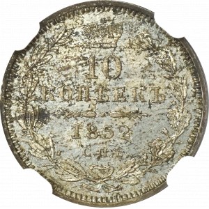 Rosja, Mikołaj I, 10 kopiejek 1852 ПА - NGC MS65