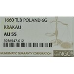 Jan II Kazimierz, Szóstak 1660 Kraków TLB - NGC AU55