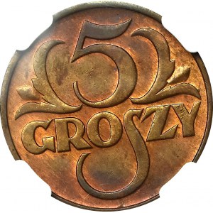 II Rzeczpospolita, 5 groszy 1935 - NGC MS63 RB