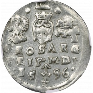 Zygmunt III Waza, Trojak 1596 Wilno - herb Prus i Chalecki NGC UNC