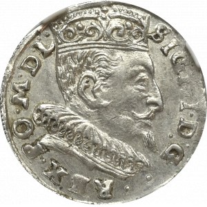 Zygmunt III Waza, Trojak 1595 Wilno - herb Prus i Chalecki NGC MS62