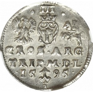Zygmunt III Waza, Trojak 1595 Wilno - herb Prus i Chalecki NGC MS62