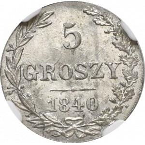 Zabór rosyjski, 5 Groszy 1840 - NGC MS66