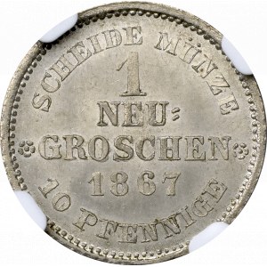 Niemcy, Grosz 1867 Saksonia - NGC MS66