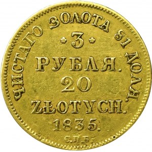 Zabór rosyjski, 3 ruble/20 złotych 1835 Petersburg