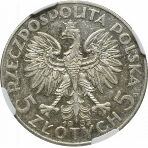 II Rzeczpospolita, 5 złotych 1932 ze znakiem - NGC AU53