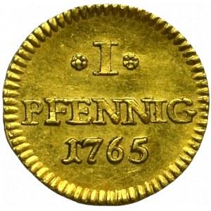 Niemcy, Saksonia, 1/4 dukata - 1 pfennig 1765 C w złocie