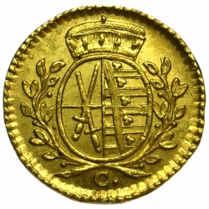 Niemcy, Saksonia, 1/4 dukata - 1 pfennig 1765 C w złocie