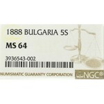 Bulgary, 5 stotinka 1888 - NGC MS64