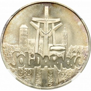 III Rzeczpospolita, 100 000 złotych 1990 Solidarność war. A - NGC MS68