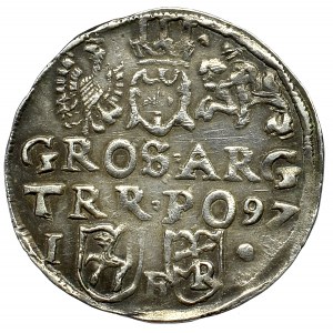Zygmunt III Waza, Trojak 1597 Lublin - monogram Reysnera w tarczy hybryda 