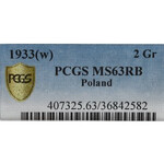 II Rzeczpospolita, 2 grosze 1933 - PCGS MS63 RB