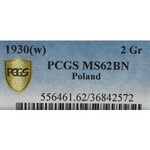 II Rzeczpospolita, 2 grosze 1930 - PCGS MS62 BN