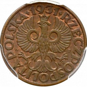 II Rzeczpospolita, 1 grosz 1931 - PCGS MS63 BN