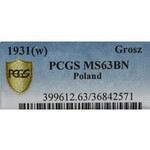 II Rzeczpospolita, 1 grosz 1931 - PCGS MS63 BN