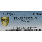 II Rzeczpospolita, 1 grosz 1932 - PCGS MS62 BN
