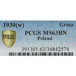II Rzeczpospolita, 1 grosz 1930 - PCGS MS63 BN