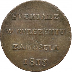 Oblężenie Zamościa, 6 groszy 1813 - legenda w 4 wierszach