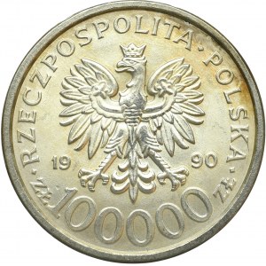 III Rzeczpospolita, 100 000 złotych 1990 Solidarność wariant B 