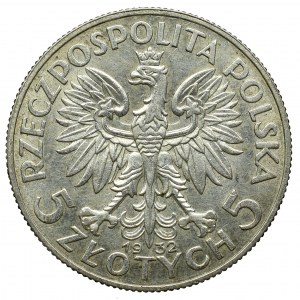 II Rzeczpospolita, 5 złotych 1932 Głowa Kobiety bez znaku 