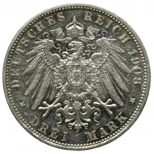 Niemcy, Saksonia-Meiningen, 3 marki 1908 D, Monachium
