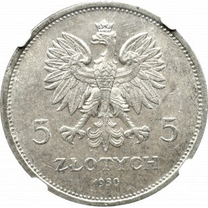 II Rzeczpospolita, 5 złoty Sztandar głęboki stempel 1930 - NGC MS62+