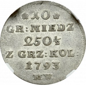 Stanisław August Poniatowski, 10 groszy 1793 - ILUSTROWANE NGC AU58