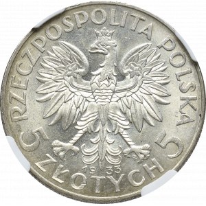 II Rzeczpospolita, 5 złotych 1933 Głowa Kobiety - NGC MS63