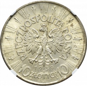 II Rzeczpospolita, 10 złotych 1939 Piłsudski - NGC MS63+