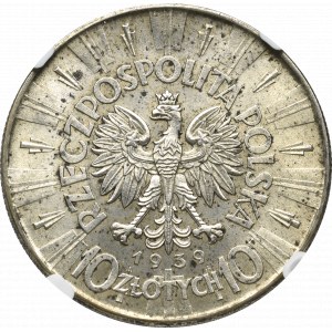 II Rzeczpospolita, 10 złotych Piłsudski 1939 - NGC MS64