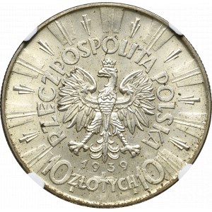 II Rzeczpospolita, 10 złotych Piłsudski 1939 - NGC MS63