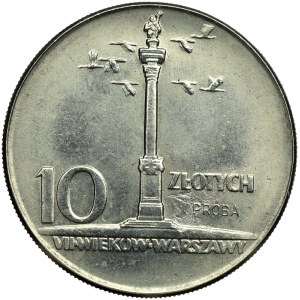 PRL, próba 10 złotych 1965 b.z. duża kolumna, nikiel