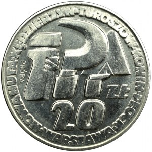 PRL, próba 20 złotych 1964 klucz, sierp, kielnia ze znakiem mennnicy nikiel