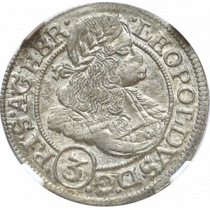 Śląsk, 3 Krajcary 1670/1 SHS Wrocław - NGC MS63