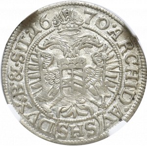 Śląsk, 3 Krajcary 1670/1 SHS Wrocław - NGC MS63