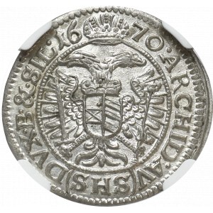 Śląsk, 3 Krajcary 1670 SHS Wrocław - NGC MS65