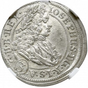 Śląsk, 3 Krajcary 1707 FN Wrocław - NGC MS63