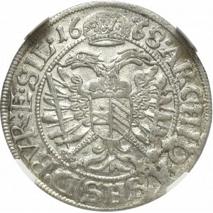 Śląsk, 3 Krajcary 1668 SHS Wrocław - NGC MS63