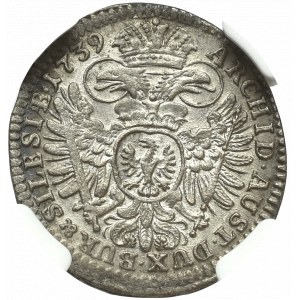 Śląsk, Karol VI, 3 Krajcary 1739 Wrocław - NGC AU55